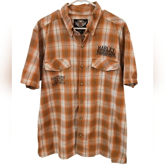 HARLEY DAVIDSON PLAID SHORT SLEEVE BUTTON DOWN SHIRT. SIZE LARGE. - Picture 1 of 8